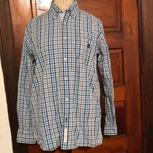 Men’s blue plaid button down shirt